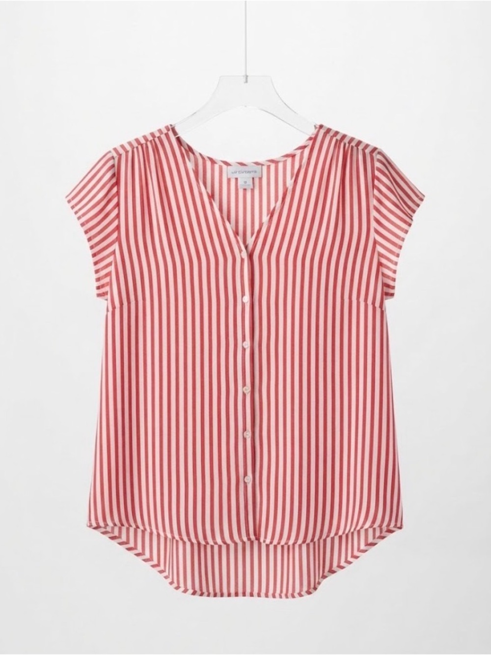 NWT Lis Claiborne Striped Button-Front Cap Sleeve Top in Red/White | Size M